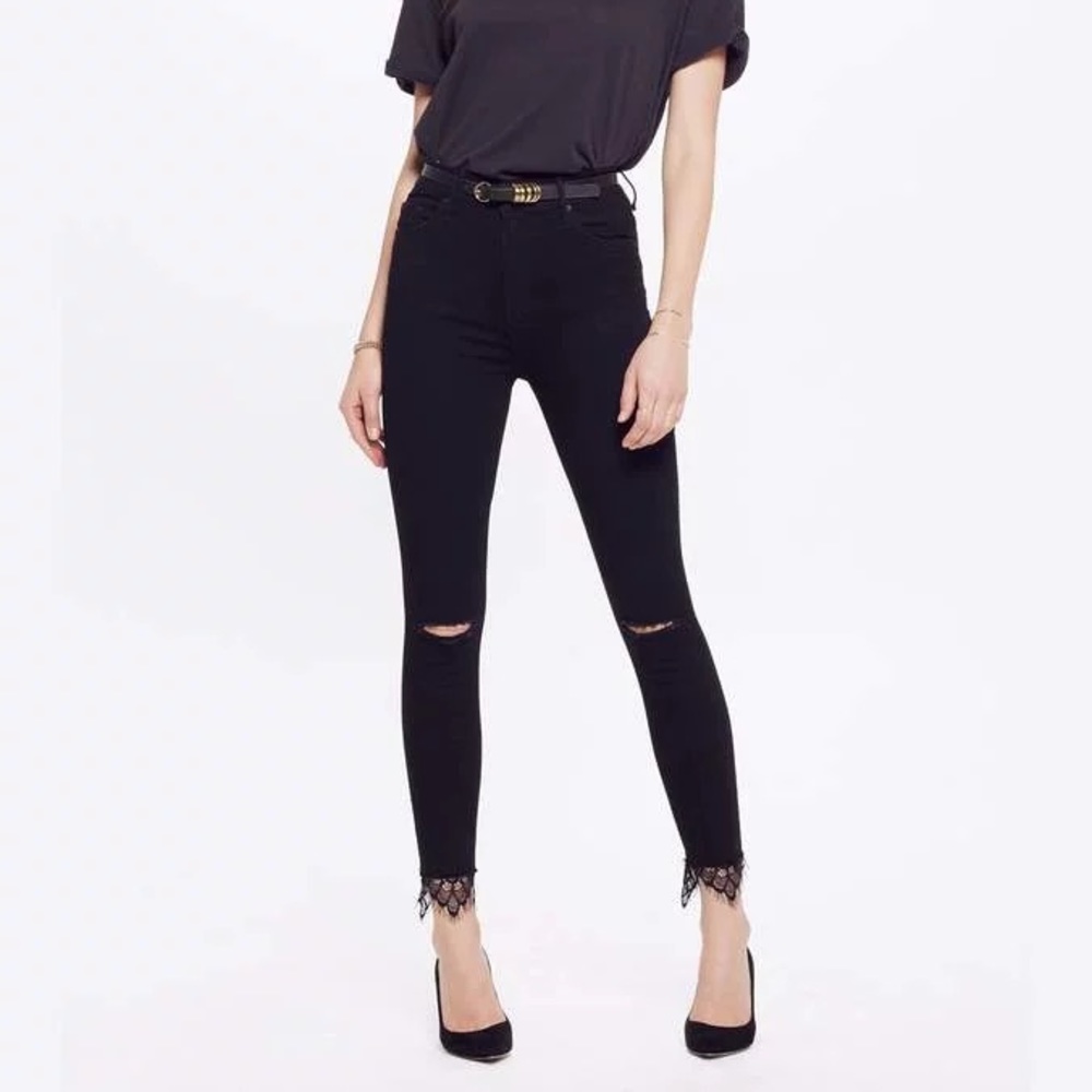 MOTHER 
The Swooner Dagger Ankle Fray Jeans, Baa Baa Black Sheep, 28